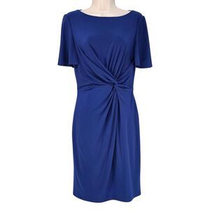 Lauren Ralph Lauren Blue Twisted-Knot Flutter Sleeve Sheath Jersey Dress Size 4
